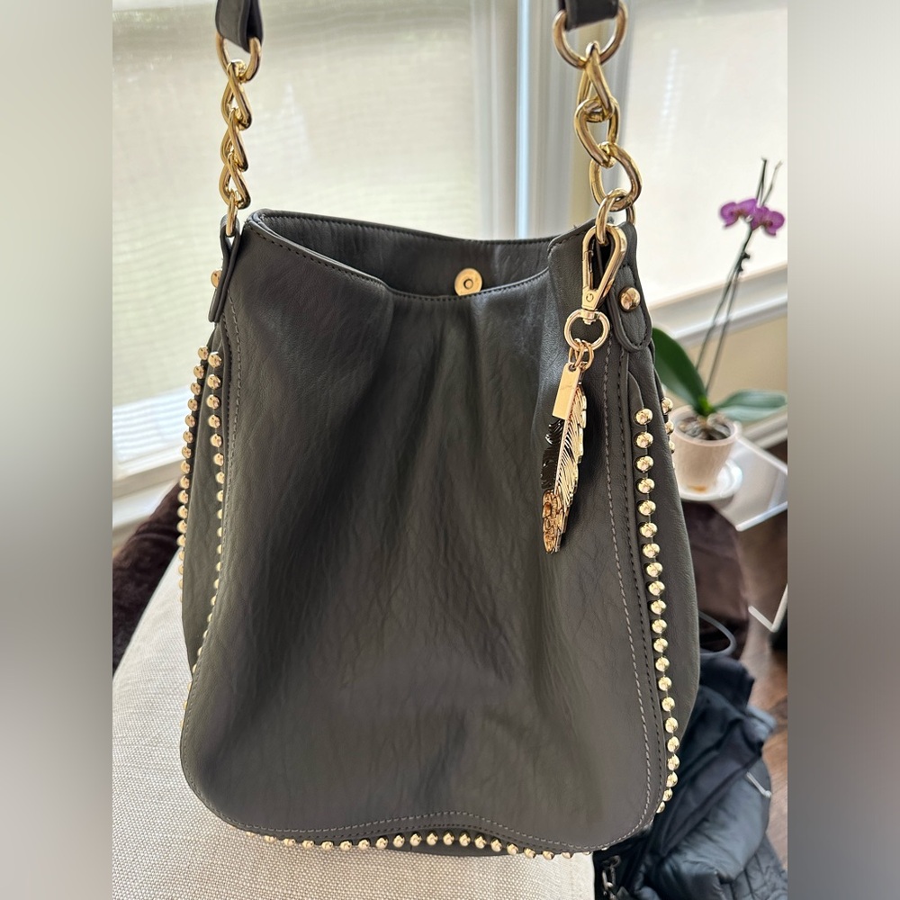 Jessica Simpson Camille Vegan Leather Large Tote Handbag Purse in Charcoal Grey